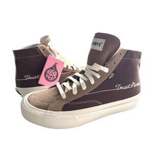 NWT Straye Brown High-Top Sneakers TRUST NONE Embroidery Acid Drop Tag Size 9.5